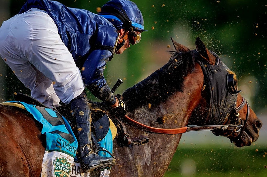 Jockey riding with RS Carbon stirrups at the Belmont Stakes